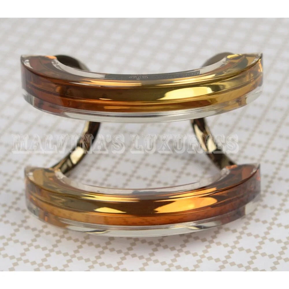 GUCCI BRACELET ORANGE RESIN & METAL CUFF SIGNATURE LOGO sz 17 - Picture 3 of 8